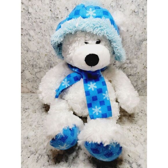 Hugfun International‎ White Snowflake Teddy Bear 17" Plush Blue Hat Scarf Toy - Picture 2 of 10